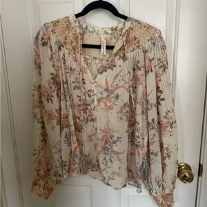 Anthropologie Cream Floral Blouse